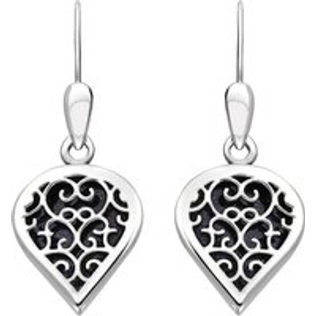 9ct White Gold Blue Goldstone Flore Filigree Heart Drop Earrings