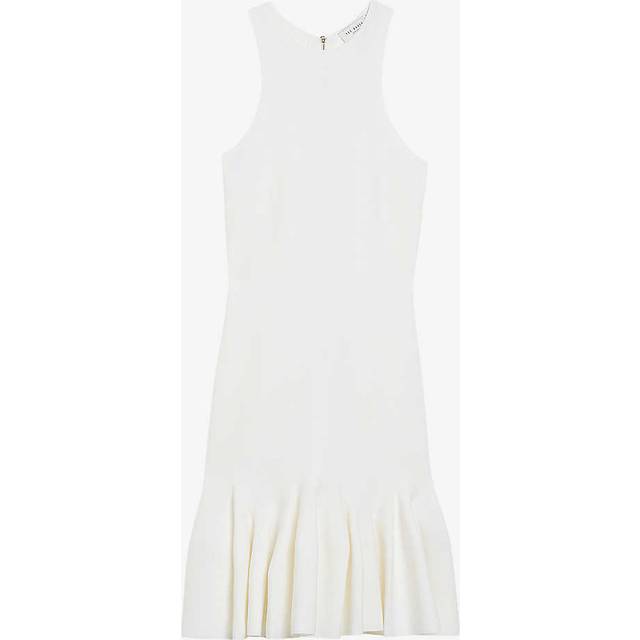 Ted Baker Womens Ivory Elzaaa Racer-back Fluted-skirt Stretch-knit Mini Dress 10 - IVORY