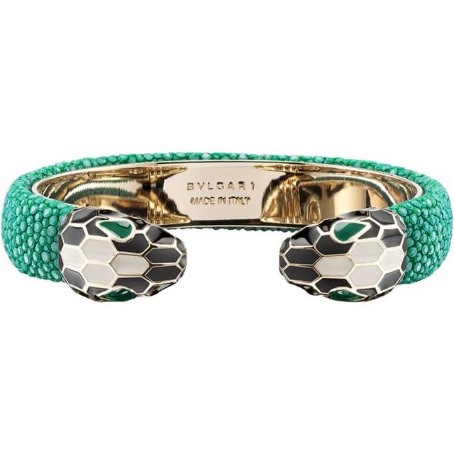 Bvlgari Leather Serpenti Forever Bangle - Green - One size