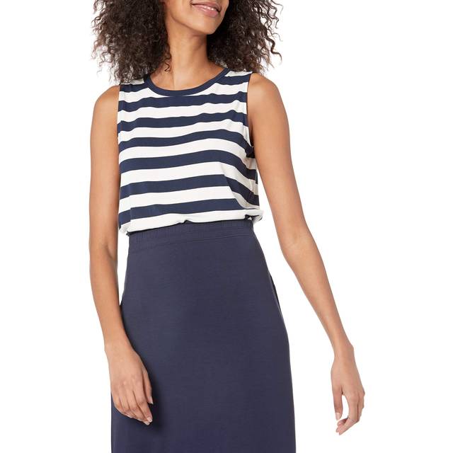 Amazon Essentials Womens RelaxedFit Sleeveless Muscle Tank Top  Navy White Stripe  XLarge
