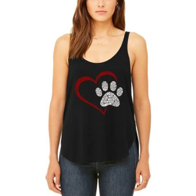 Paw Heart - Women's Premium Word Art Flowy Tank Top - Small - Black (Small)