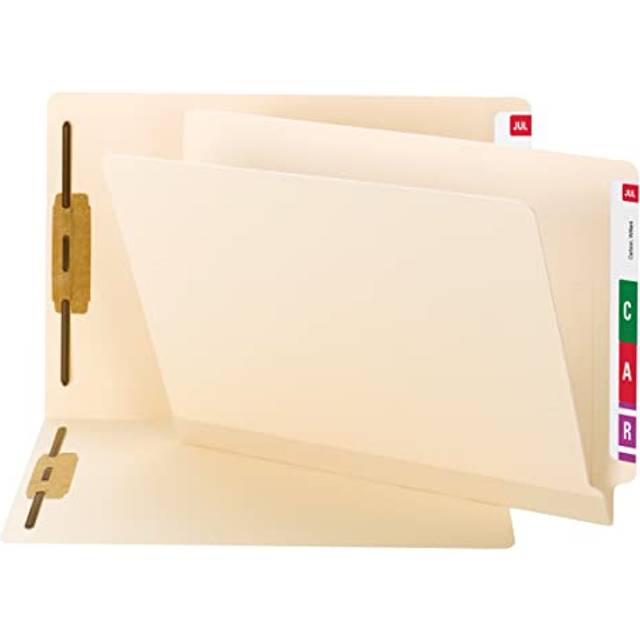 Smead TUFF Laminated End Tab Fastener File Folder  Shelf-Master Reinforced Straight-Cut Tab  2 Fasteners  Letter Size  Manila  50 per Box (34105)