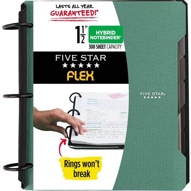 Five Star Flex Refillable Notebook + Study App  College Ruled Paper  1-1/2 Inch TechLock Rings  Pockets  Tabs and Dividers  300 Sheet Capaci