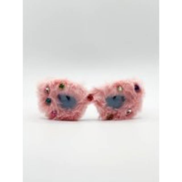 SVNX Womens Faux fur Cateye Sunglasses with multicoloured Gems in Pink - One Size