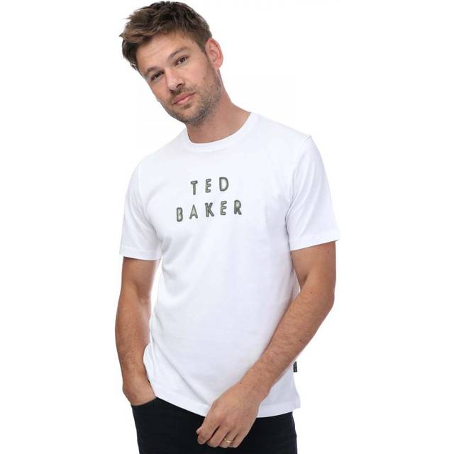 Ted Baker Mens Lough Embroidered Branded T-Shirt in White Cotton - Size X-Large