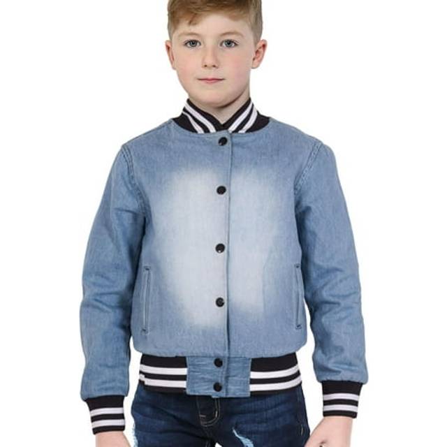 (5-6 Years, Light Blue) Boys Girls Ribbed Collar Cuff Cotton Denim Jacket