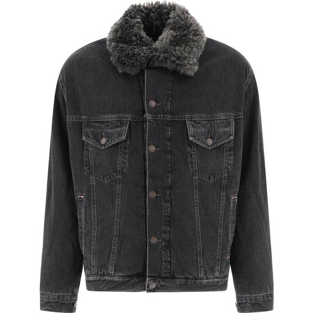 Acne Studios Women&#39;s Lined Denim Jacket With Faux-Fur Collar in Black | Size Medium | C90178900 (M)