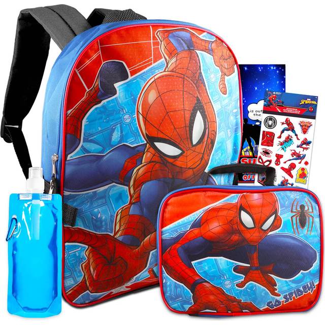 Spiderman School Supplies for Kids - Bundle with Spiderman Backpack and Lunch Bag Plus Stickers  Water Bottle  and More (Marvel School Supplies)