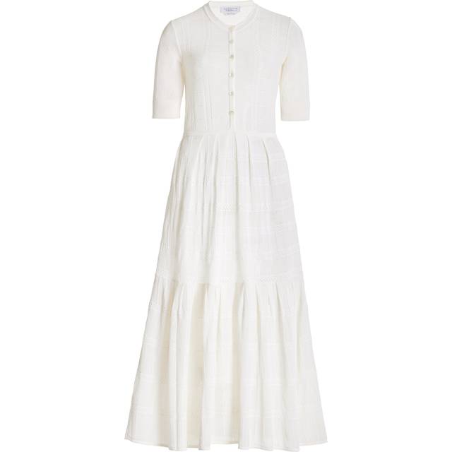 Iris Pointelle Knit Pleated Dress with Slip in Ivory Cotton Silk