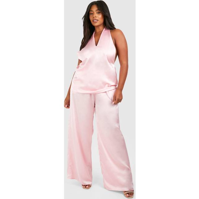 Womens Plus Satin Tailored Wide Leg Trouser - Pink - 22