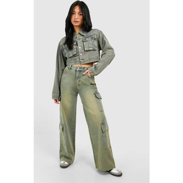 Womens Petite Vintage Wash Cargo Jeans - Blue - 6, Blue