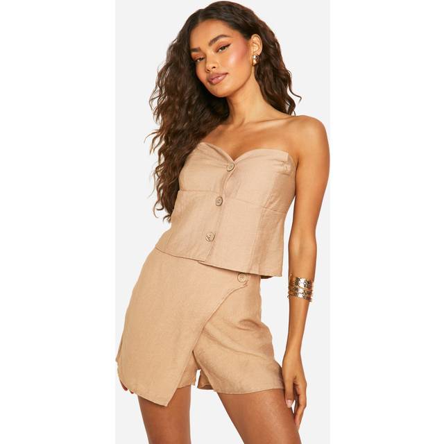 Womens Linen Look Wrap Front Skort - Brown - 12, Brown