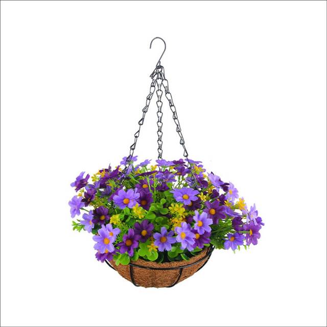 Artificial Hanging Flowers in Basket for Patio Lawn Garden Decor, for the Decoration of Outdoors and Indoors-Purple