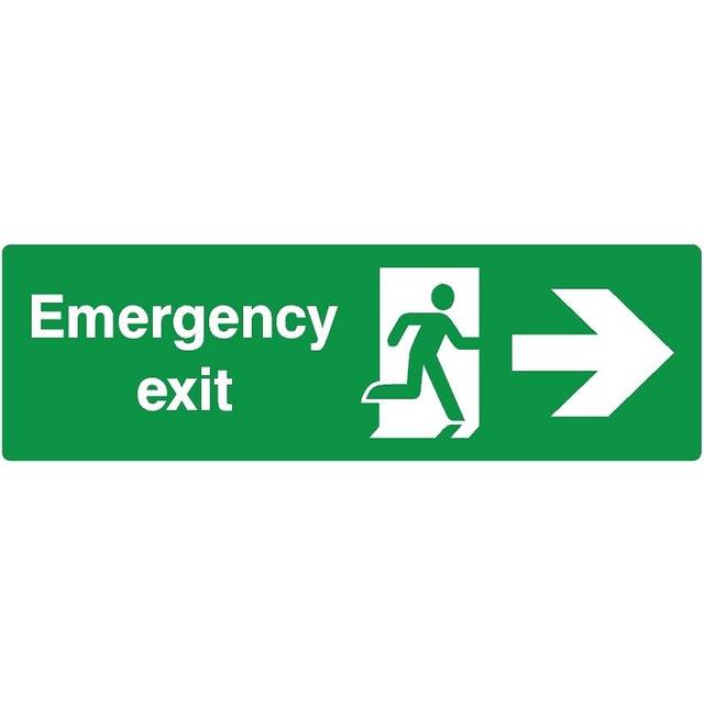 Emergency exit right safety sign (L) - 1mm Plastic sign - 600mm x 200mm