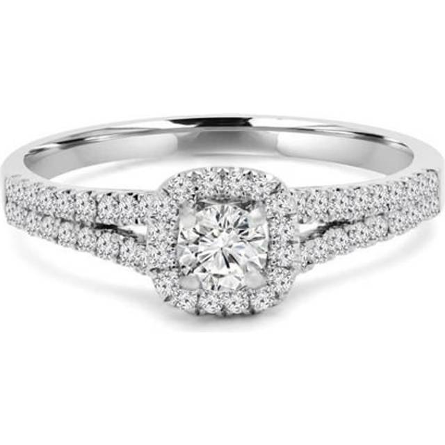 Majesty Diamonds MD240223-3 0.66 CTW Round Diamond Split-Shank Cushion Halo Engagement Ring in 14K White Gold - Size 3