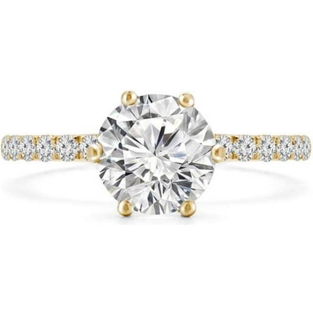 Majesty Diamonds MD240266-9 0.8 CTW Round Lab Created Diamond 6-Prong Solitaire with Accents Engagement Ring in 14K Yellow Gold - Size 9
