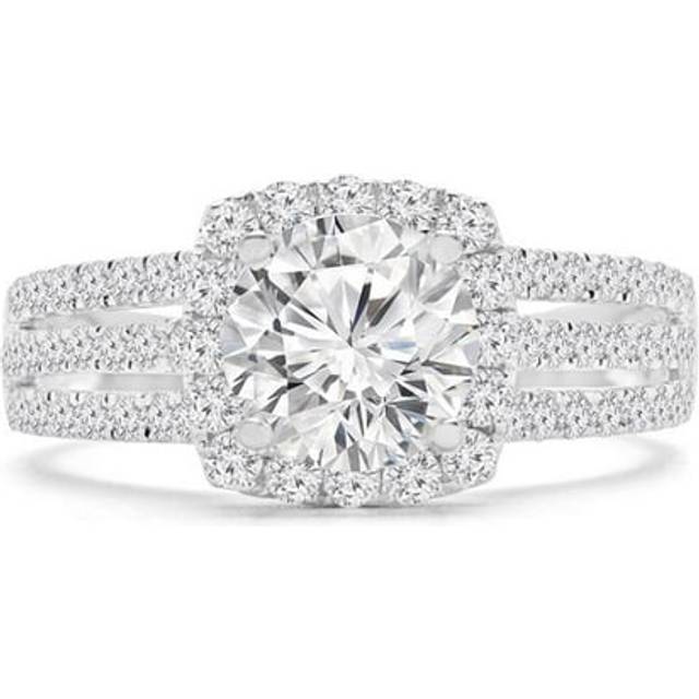 Majesty Diamonds MD240143-3 1.33 CTW Round Diamond Three-Row Cushion Halo Engagement Ring with Accents in 14K White Gold - Size 3
