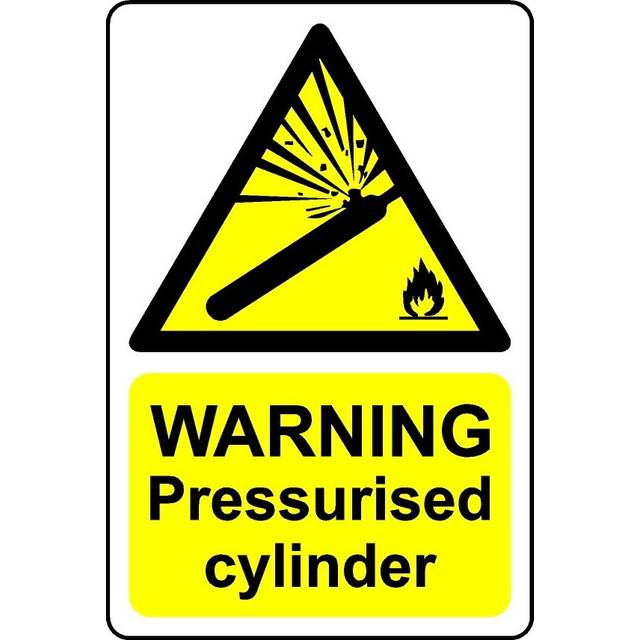 Warning pressurised cylinder safety sign - 1mm Plastic sign - 100mm x 150mm
