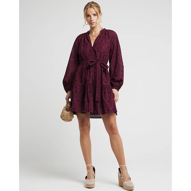 River Island Womens Red Broderie Belted Mini Shirt Dress - 18