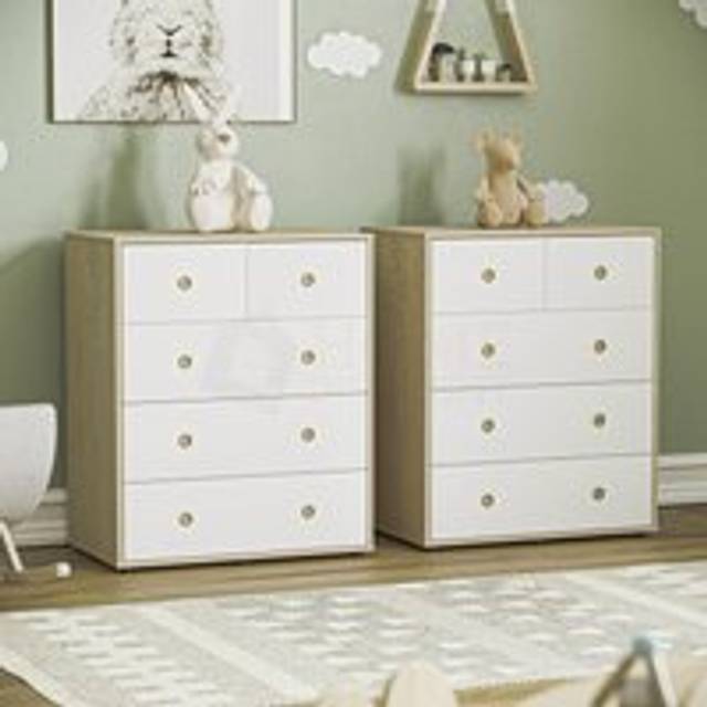Junior Vida Neptune 5 Drawer Chest Set of 2 Chest of Drawers Kids Storage Bedroom Furniture - White - One Size