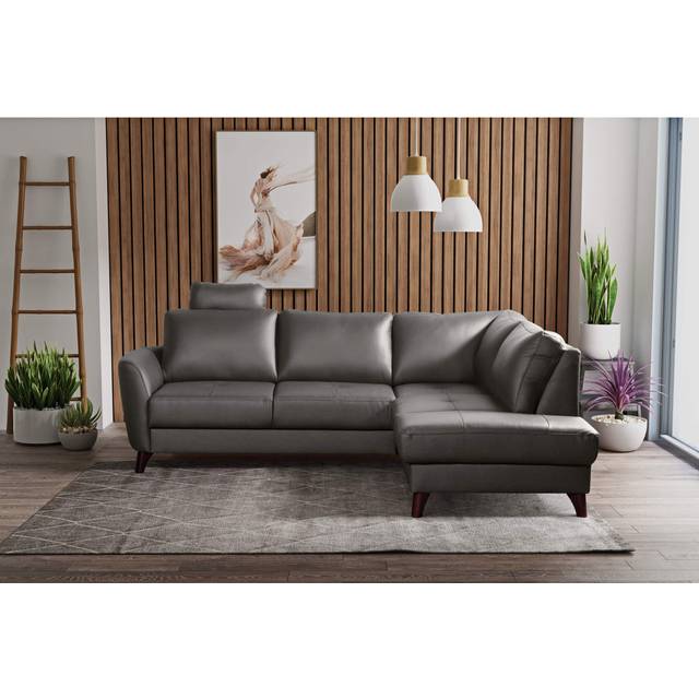 Migues Genuine Leather Corner Sofa with Sleeping Function and Storage - Dark Grey (82cm H X 238cm W X 190cm D)