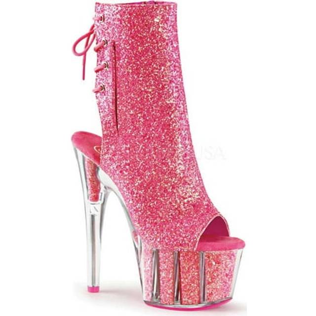 (UK 5/EU 38/US 8) Pleaser Womens Ankle Boots ADORE-1018G Neon Pink Glitter/Neon Pink Glitter