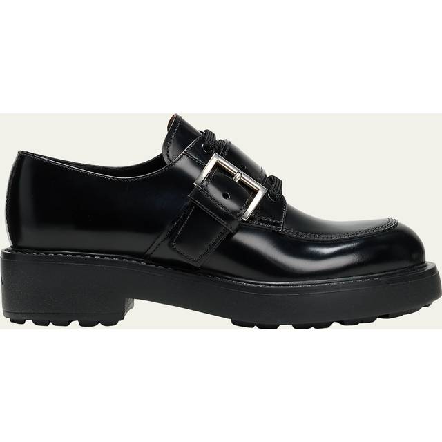 Prada Women's Lace-Up With Strap in Black | Size 38.5 | 1E590NG050055 Color F0002 (38.5)