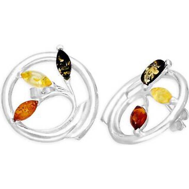 Sterling silver & multicoloured baltic amber vine swirl stud earrings