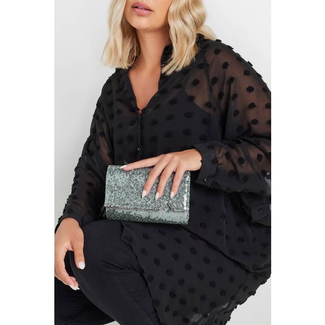 Silver Sequin Embellished Clutch Bag - One Size