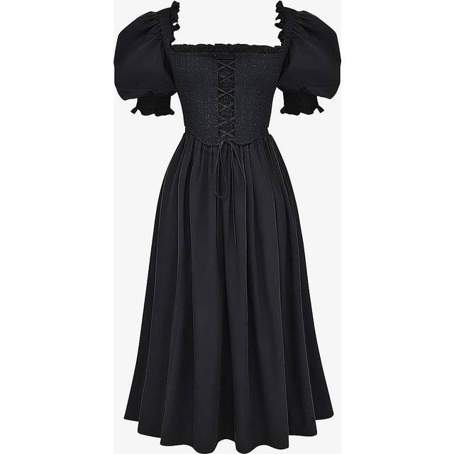 House of Cb Womens Black Silvana Puff-sleeve Broderie-anglaise Woven Midi Dress Xs - BLACK