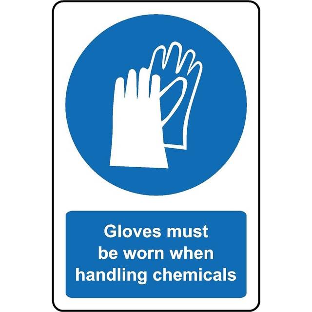 Gloves must be worn when handling chemicals safety sign - 1mm Plastic sign - 300mm x 200mm