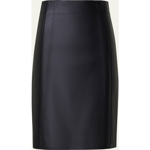 Lambskin Leather Short Pencil Skirt - BLACK - 8