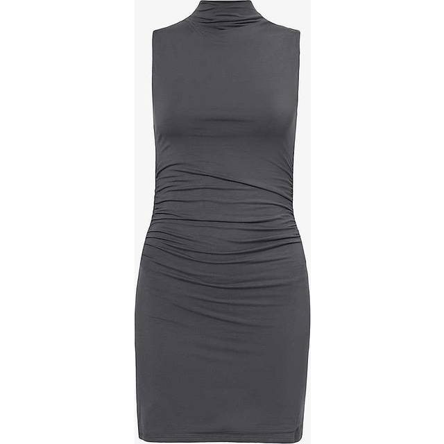 365 Ruched Side Mock Neck Mini Dress - Graphite