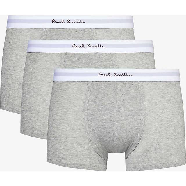 Paul Smith Mens Grey Logo-waistband Pack of Three Stretch-organic Cotton Trunks M - GREY
