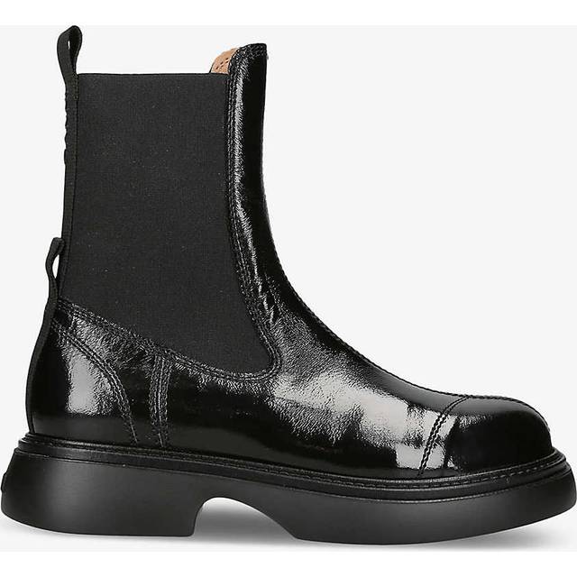 Ganni Womens Black Chunky Pull-tab Faux-leather Chelsea Boots Eur 41 / 8 Uk Women - BLACK