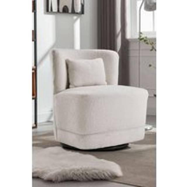 White Teddy Fur Upholstered Swivel Barrel Chair with Pillow - One Size