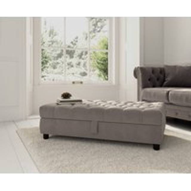 Mayfair Grey Velvet Storage Footstool - Light Grey