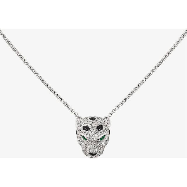 Cartier Womens White Gold Panth&#232;re De 18ct White-gold, 1.14ct Diamond, Emerald and Onyx Necklace 42cm - WHITE GOLD