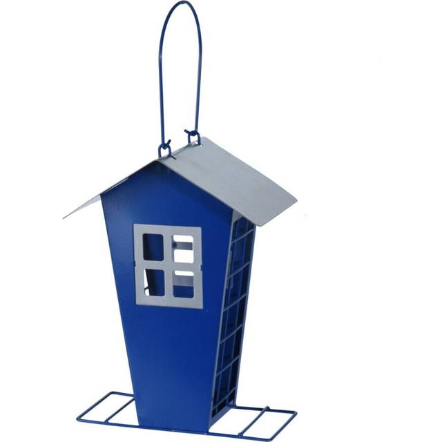 (Blue) Hanging Bird Feeder Metal Beach Hut Wild Nuts Fat Ball Garden Feeding Station