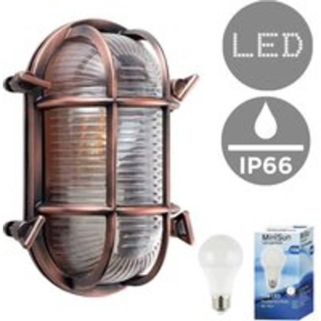 Bow Oval Copper IP66 Outdoor Wall Bulkhead Light with Cool White Bulb - One Size