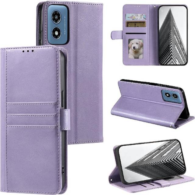 (Purple) Flip Case for Motorola Moto G Play 2024 Pu Leather 6 Card Slots Kickstand Wallet
