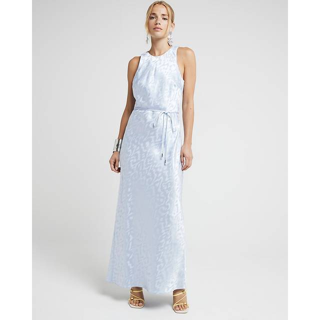 River Island Womens Blue Jacquard Belted Slip Maxi Dress - 6