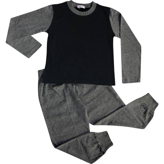 (13 Years) Kids Girls Boys Pjs Contrast Charcoal Color Plain Stylish Pyjamas Set 2-13 Years