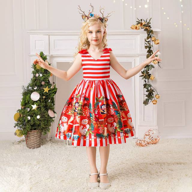 (Style08, 6-7Years) Kids Girls Christmas Cartoon Print dress Party UK