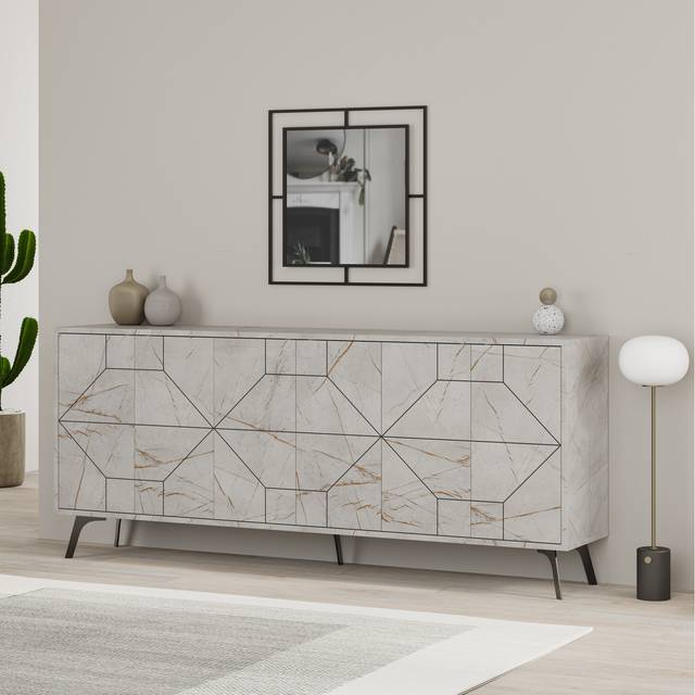 Decortie Dune 4 Door Gold Marble Effect Sideboard