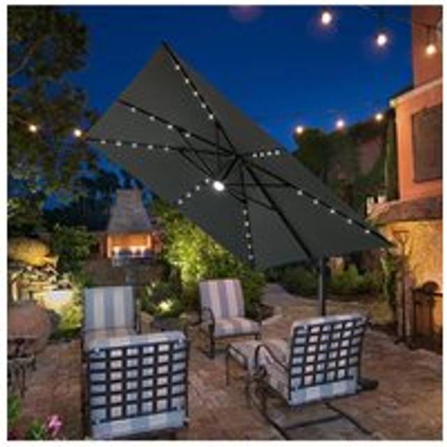 2.96m W x 3m D Square Cantilever Parasol with Solar-Powered LED Lights - Dark Grey - One Size