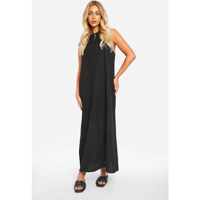 Womens Linen Look Strappy Maxi Dress - Black - 8, Black