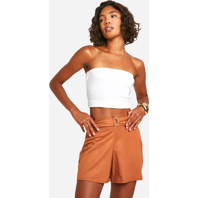 Womens Tall Linen Look Belted Flippy Shorts - Orange - 10, Orange