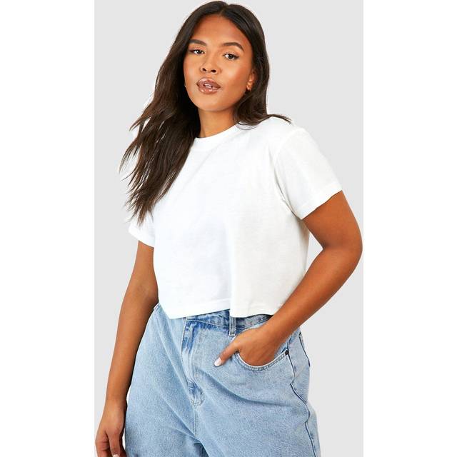 Womens Boohoo Basics Plus Boxy Crop T-Shirt - White - 22, White
