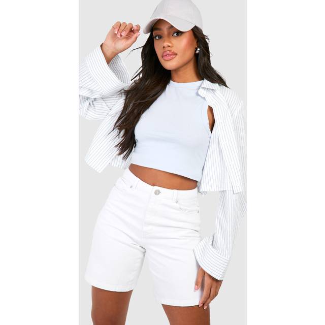 Womens Basic Boyfriend Denim Jorts - White - 14